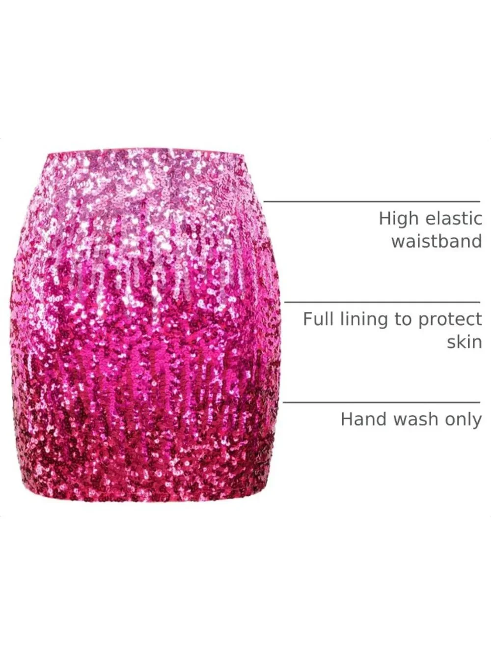 Women's Sequin Sparkle High Waist Bodycon Stretchy Pull On Rose Red Mini Skirt